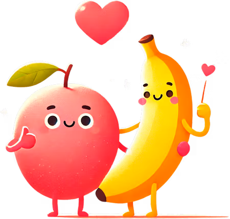 Ilustración de mango y banana aprobando. Ilustración alegre