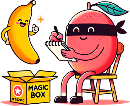 Ilustración mango y banana preparando un envío discreto