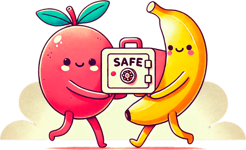 Mango y banana transportando y protegiendo caja fuerte