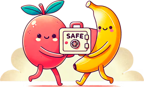 Mango y banana transportando y protegiendo caja fuerte