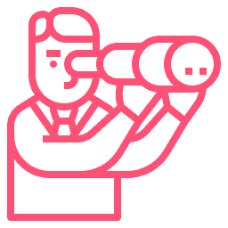 Ícono de nuestra visión. Hombre apuntando con monóculo