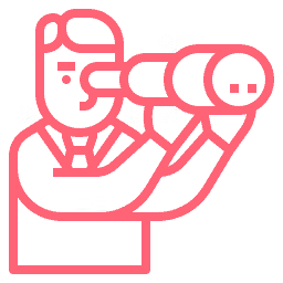 Ícono de nuestra visión. Hombre apuntando con monóculo