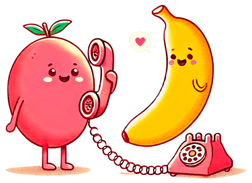 Mango hablando por telefono con banana